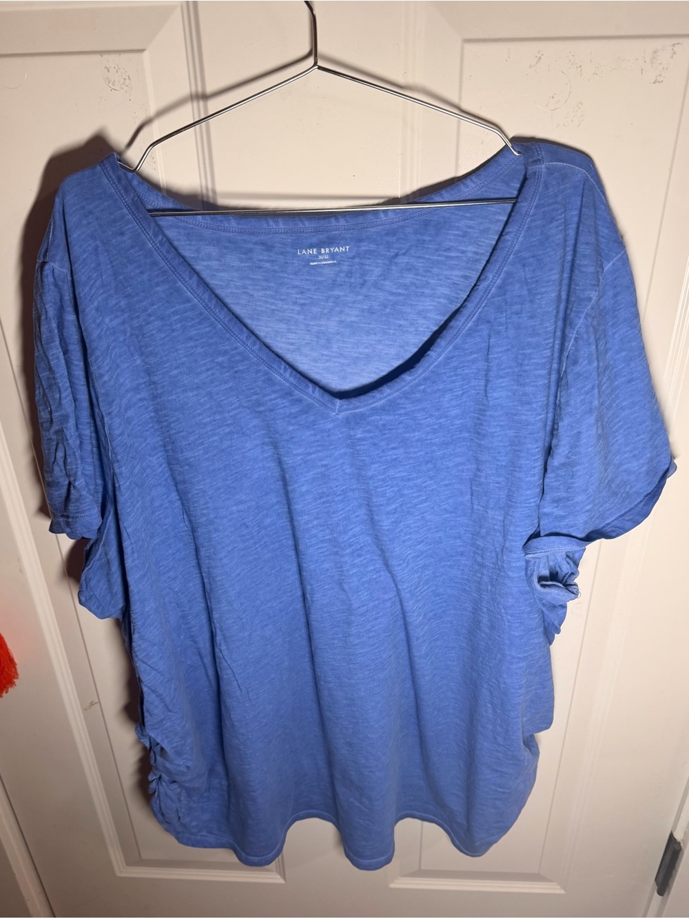 Lane Bryant Cornflower Blue V-Neck Ruched Sleeve Tee